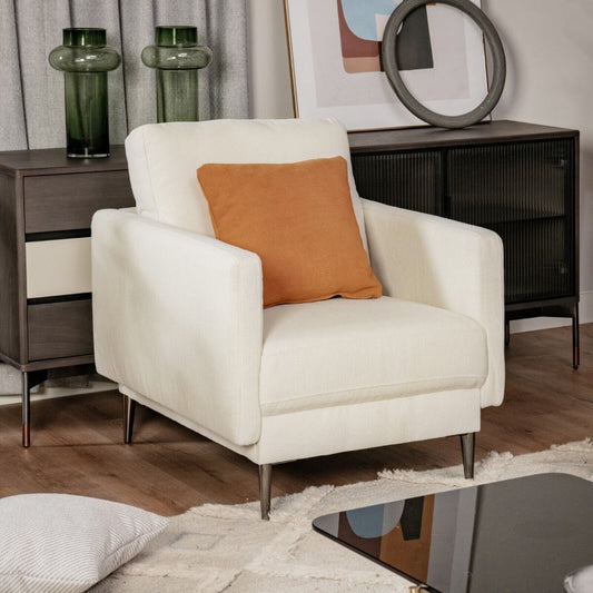 Modern Upholstered Accent Chair with Plush Removable Back Cushion in White