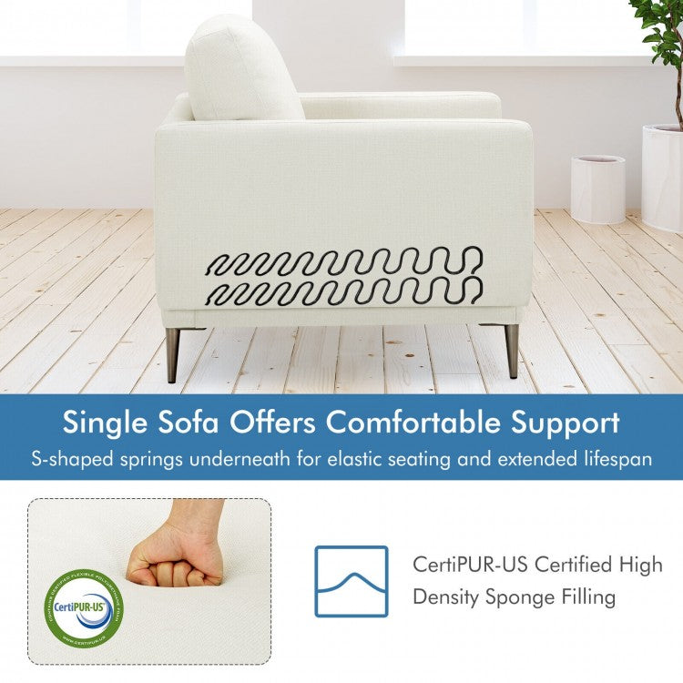 Modern Upholstered Accent Chair with Plush Removable Back Cushion in White