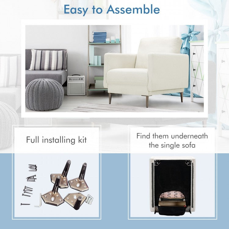 Modern Upholstered Accent Chair with Plush Removable Back Cushion in White