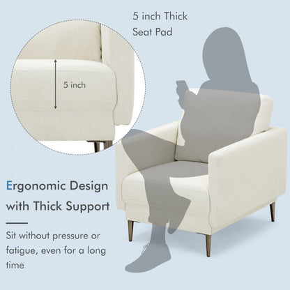 Modern Upholstered Accent Chair with Plush Removable Back Cushion in White