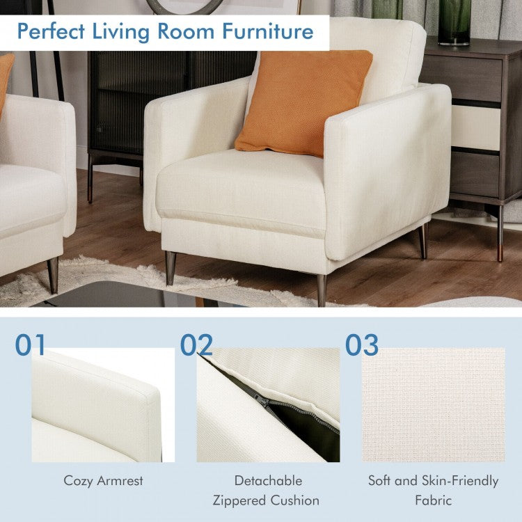 Modern Upholstered Accent Chair with Plush Removable Back Cushion in White