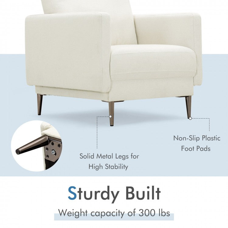 Modern Upholstered Accent Chair with Plush Removable Back Cushion in White