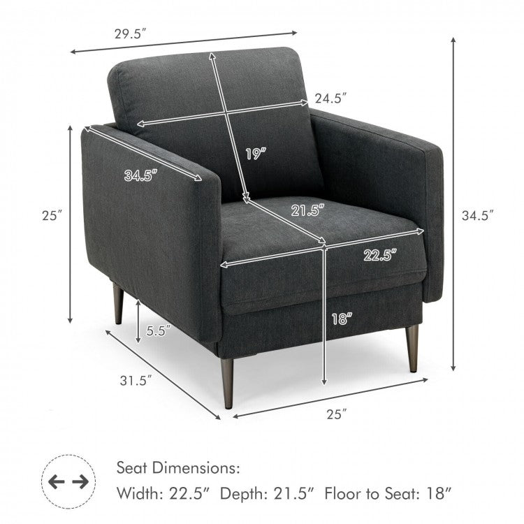 Modern Upholstered Accent Chair with Plush Removable Back Cushion in Grey