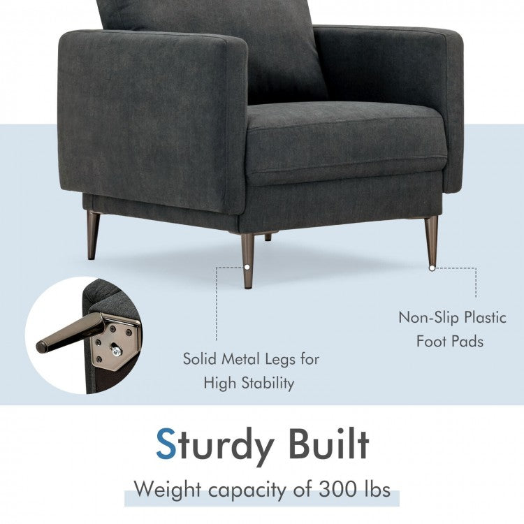 Modern Upholstered Accent Chair with Plush Removable Back Cushion in Grey