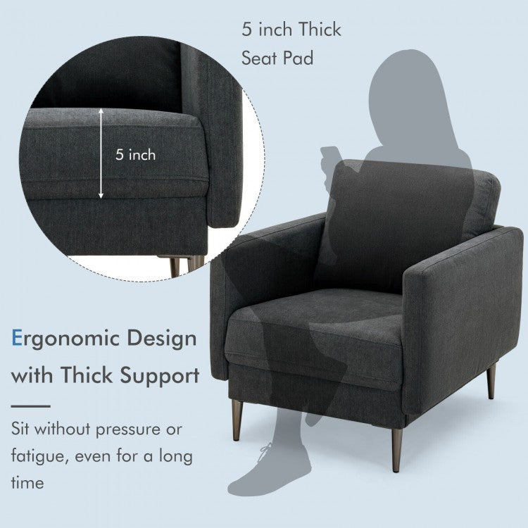 Modern Upholstered Accent Chair with Plush Removable Back Cushion in Grey