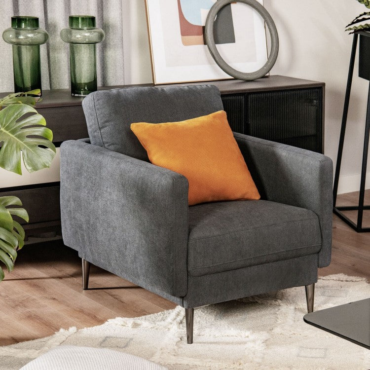 Modern Upholstered Accent Chair with Plush Removable Back Cushion in Grey