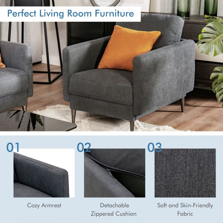 Modern Upholstered Accent Chair with Plush Removable Back Cushion in Grey