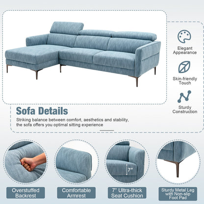105 Inch Modern L Shaped Sectional Sofa Couch with Adjustable Headrests