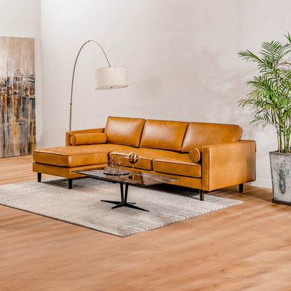 3 Seat L-Shaped Sectional Sofa with Chaise Lounge and Tufted Air Leather Upholstery