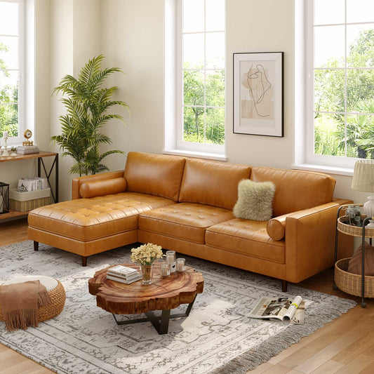 3 Seat L-Shaped Sectional Sofa with Chaise Lounge and Tufted Air Leather Upholstery