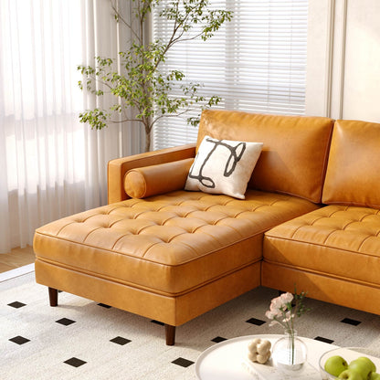 3 Seat L-Shaped Sectional Sofa with Chaise Lounge and Tufted Air Leather Upholstery