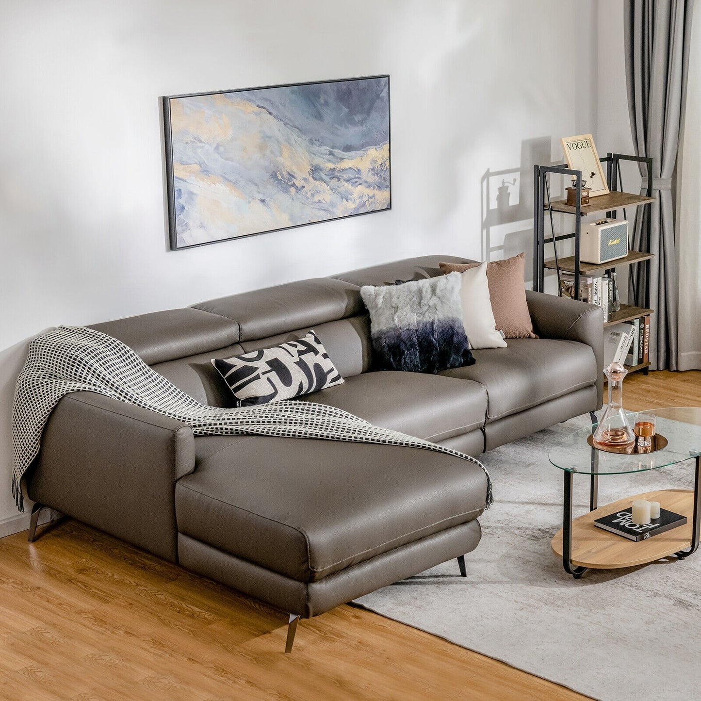 L-Shaped Power Reclining Sectional with Adjustable Headrests and Wide Chaise Lounge