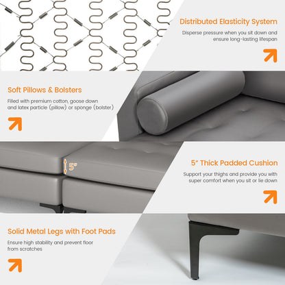4 Seat L-Shaped Sectional with Reversible Chaise, Storage and USB Ports - Light Grey