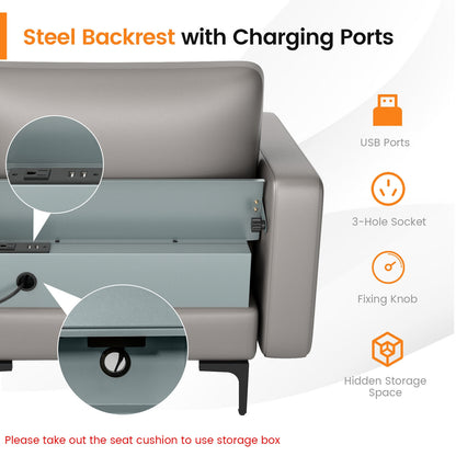 4 Seat L-Shaped Sectional with Reversible Chaise, Storage and USB Ports - Light Grey