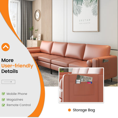 4 Seat L-Shaped Sectional with Reversible Chaise, Storage and USB Ports - Pink