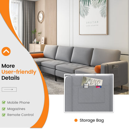 4 Seat L-Shaped Sectional with Reversible Chaise, Storage and USB Ports - Grey