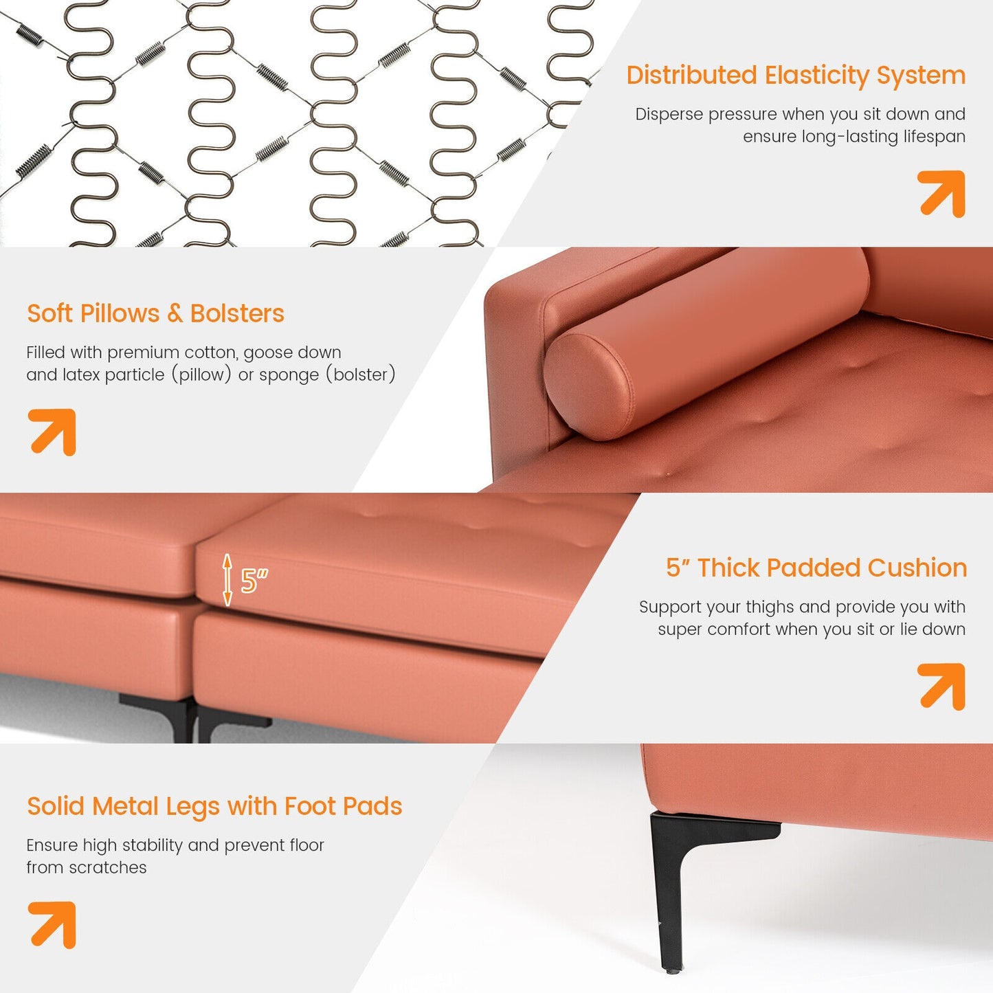 4 Seat L-Shaped Sectional with Reversible Chaise, Storage and USB Ports - Pink