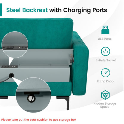4 Seat L-Shaped Sectional with Reversible Chaise, Storage and USB Ports - Teal