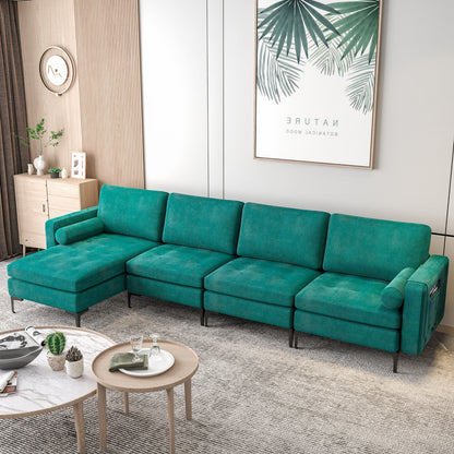 4 Seat L-Shaped Sectional with Reversible Chaise, Storage and USB Ports - Teal