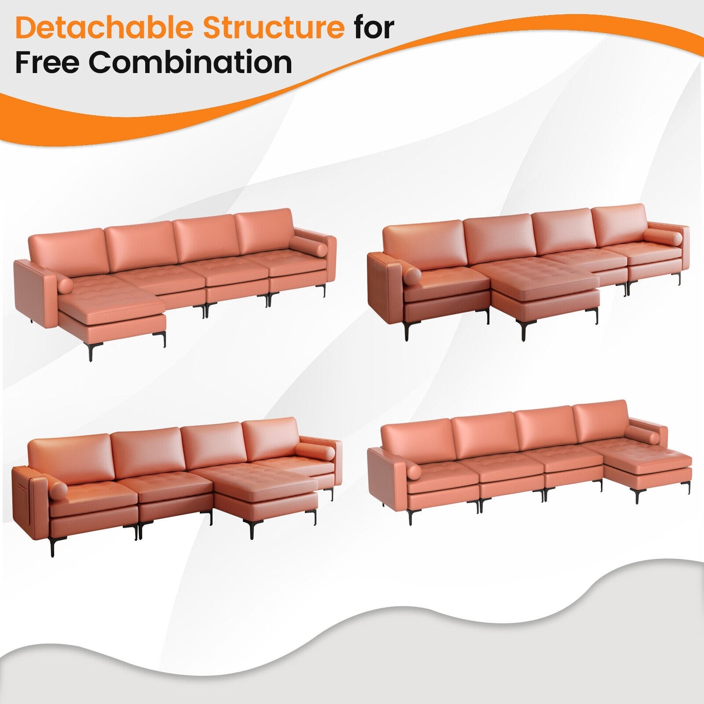4 Seat L-Shaped Sectional with Reversible Chaise, Storage and USB Ports - Pink