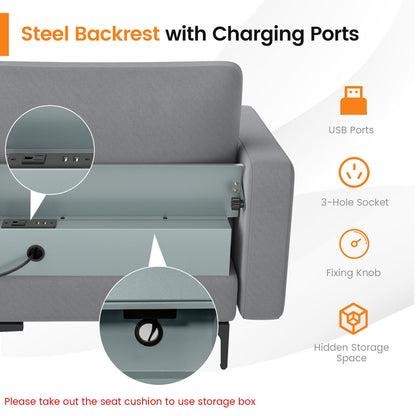 4 Seat L-Shaped Sectional with Reversible Chaise, Storage and USB Ports - Grey