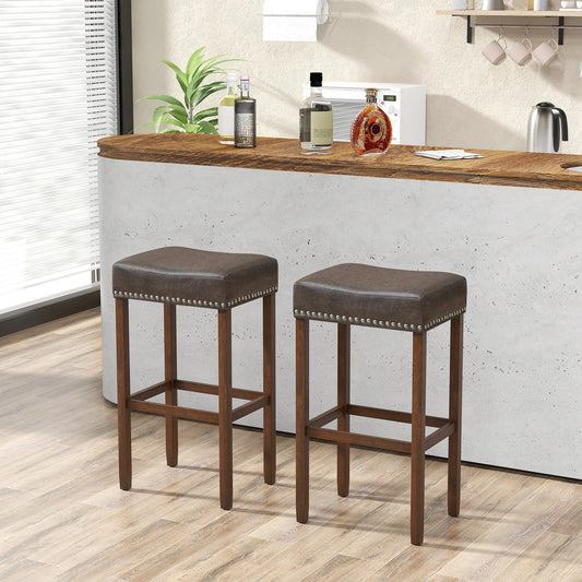Elegant Upholstered 29.5 Inch Bar Stools Set of 2 with Ergonomic Saddle Seat and Footrests, Grey