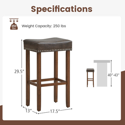 Elegant Upholstered 29.5 Inch Bar Stools Set of 2 with Ergonomic Saddle Seat and Footrests, Grey