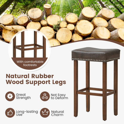 Elegant Upholstered 29.5 Inch Bar Stools Set of 2 with Ergonomic Saddle Seat and Footrests, Grey