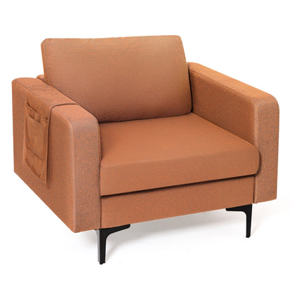 Ergonomic Accent Chair with Side Storage and Cushioned Seat, Orange