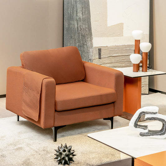 Ergonomic Accent Chair with Side Storage and Cushioned Seat, Orange