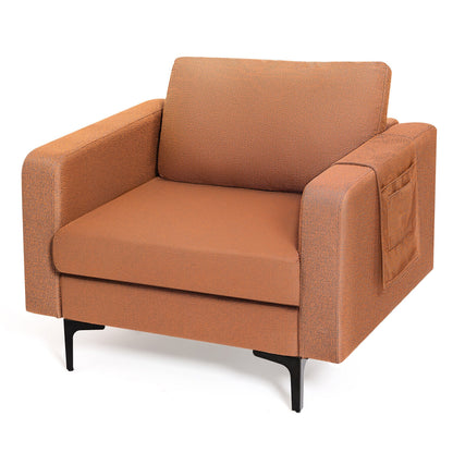 Ergonomic Accent Chair with Side Storage and Cushioned Seat, Orange