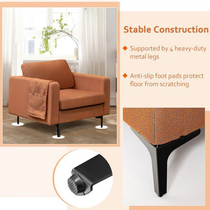 Ergonomic Accent Chair with Side Storage and Cushioned Seat, Orange