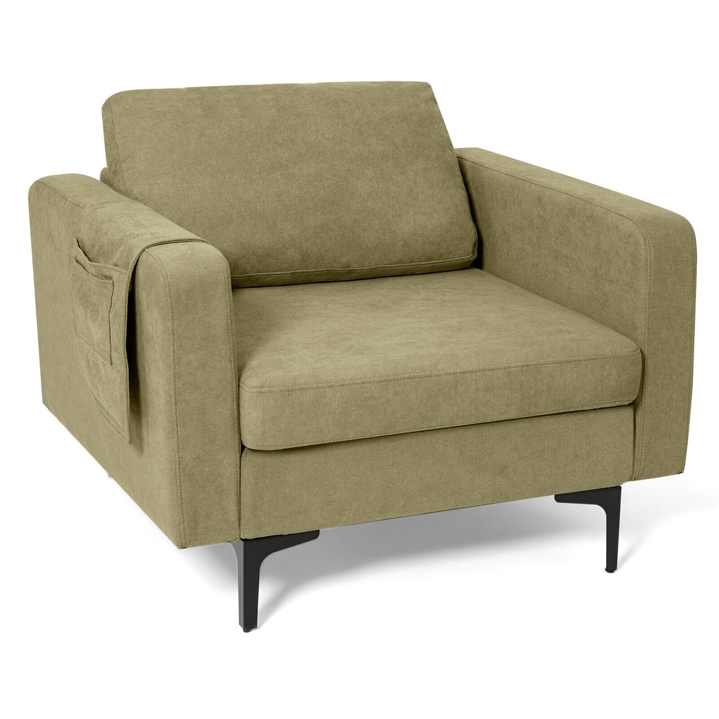 Ergonomic Accent Chair with Side Storage and Cushioned Seat, Green