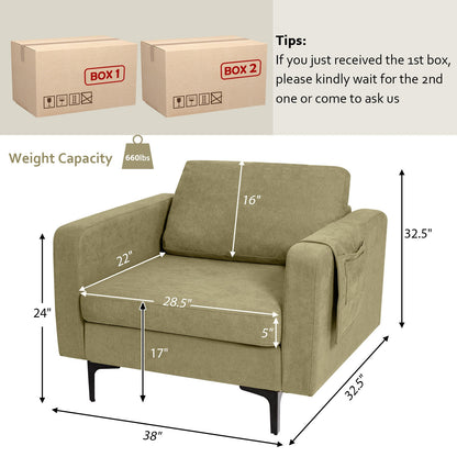 Ergonomic Accent Chair with Side Storage and Cushioned Seat, Green