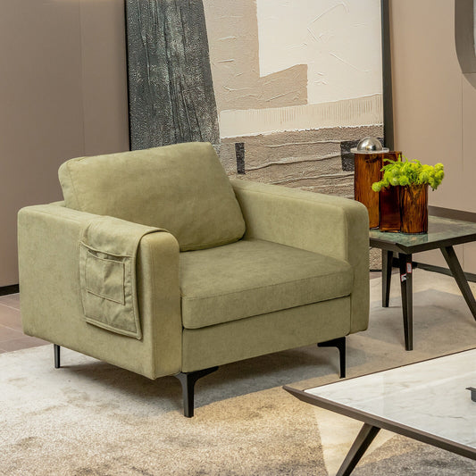 Ergonomic Accent Chair with Side Storage and Cushioned Seat, Green