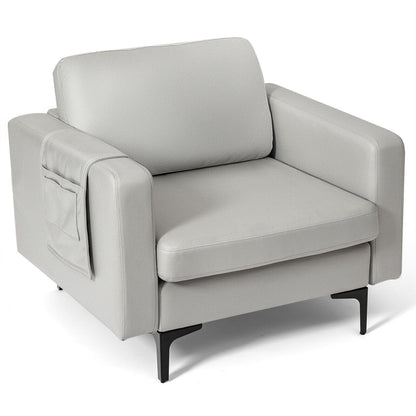 Ergonomic Accent Chair with Side Storage and Cushioned Seat, Light Grey