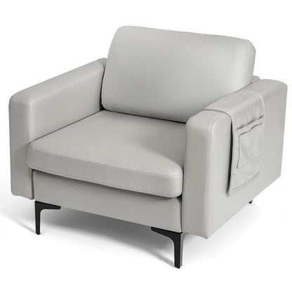 Ergonomic Accent Chair with Side Storage and Cushioned Seat, Light Grey