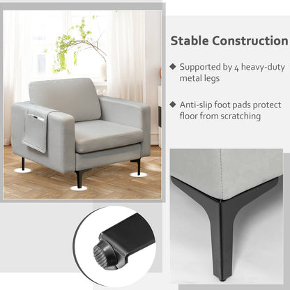 Ergonomic Accent Chair with Side Storage and Cushioned Seat, Light Grey