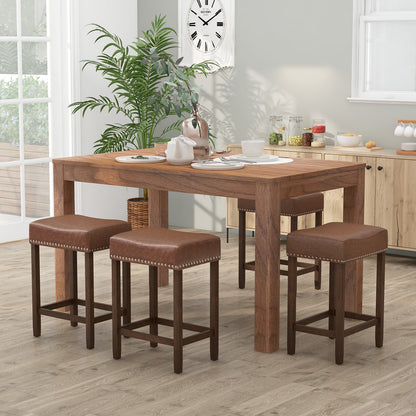 Elegant Upholstered 24 Inch Bar Stools Set of 2 with Ergonomic Saddle Seat and Footrests, Brown