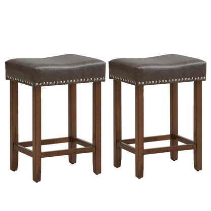 Elegant Upholstered 24 Inch Bar Stools Set of 2 with Ergonomic Saddle Seat and Footrests, Grey