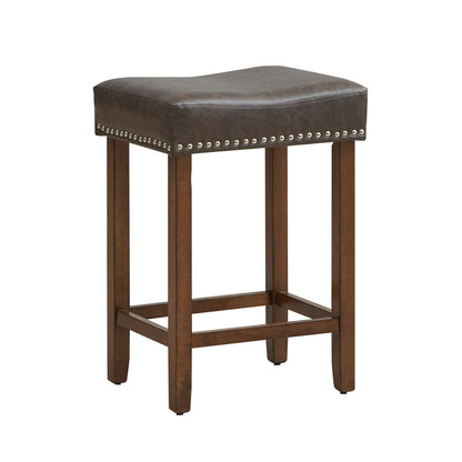 Elegant Upholstered 24 Inch Bar Stools Set of 2 with Ergonomic Saddle Seat and Footrests, Grey