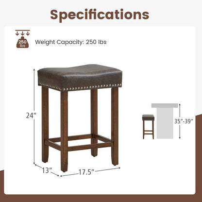 Elegant Upholstered 24 Inch Bar Stools Set of 2 with Ergonomic Saddle Seat and Footrests, Grey