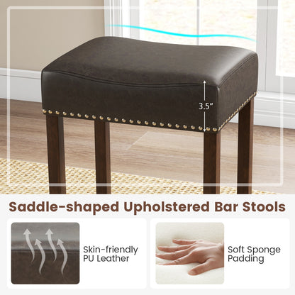 Elegant Upholstered 24 Inch Bar Stools Set of 2 with Ergonomic Saddle Seat and Footrests, Grey