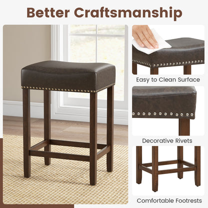 Elegant Upholstered 24 Inch Bar Stools Set of 2 with Ergonomic Saddle Seat and Footrests, Grey