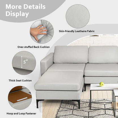 Modular L-Shaped Sectional Sofa with Reversible Chaise, Built-In USB Ports - Light Grey