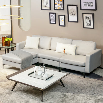 Modular L-Shaped Sectional Sofa with Reversible Chaise, Built-In USB Ports - Light Grey