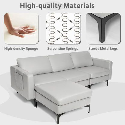 Modular L-Shaped Sectional Sofa with Reversible Chaise, Built-In USB Ports - Light Grey