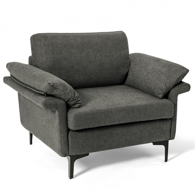 Modern Fabric Accent Chair with Cushioned Armrests and Spring Support - Grey