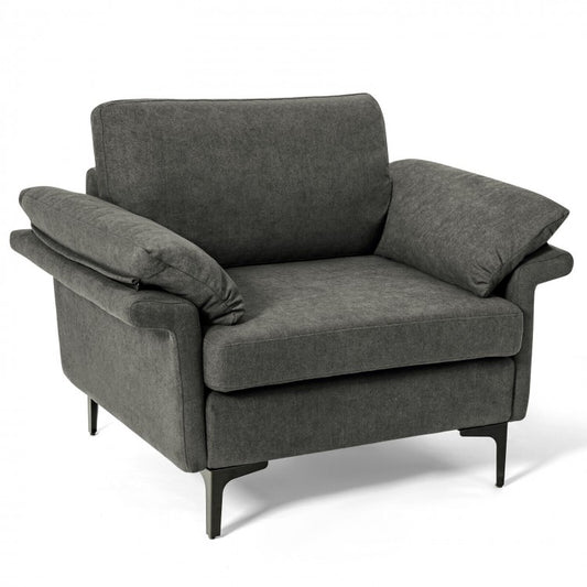 Modern Fabric Accent Chair with Cushioned Armrests and Spring Support - Grey