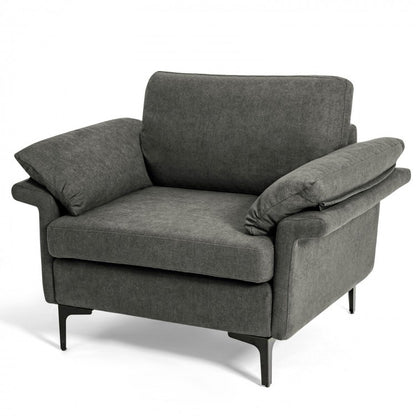 Modern Fabric Accent Chair with Cushioned Armrests and Spring Support - Grey